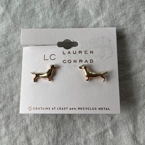 NWT LC Lauren Conrad Gold Dachshund Stud Earrings Whimsical Dog Lover Eclectic